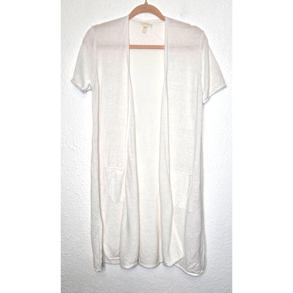 Eileen Fisher Womens Cardigan Sweater Medium Ivory Organic Linen Open Front - Picture 1 of 14